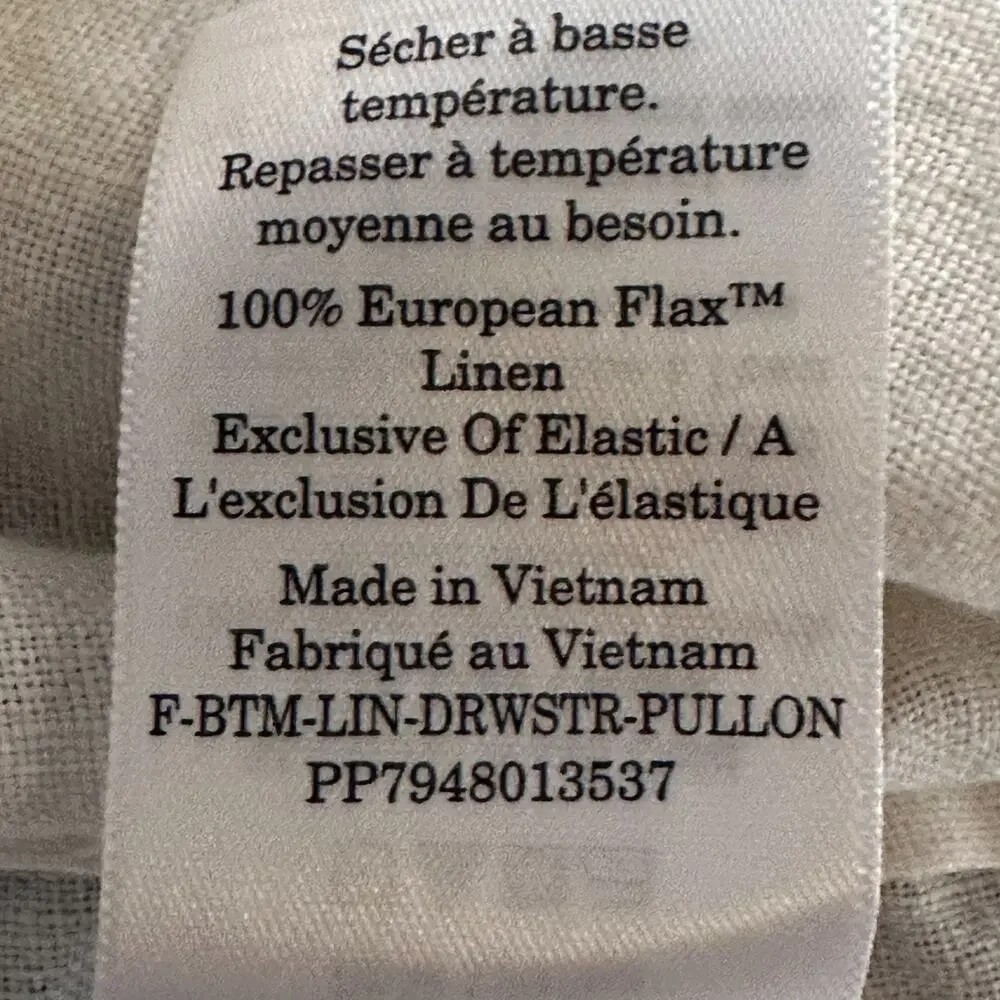 Everlane European Flax Linen Drawstring Pants Womens Size L Off White Pull On